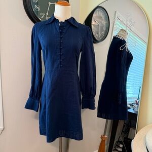 ModCloth Small Navy Mod shift dress long sleeve cotton